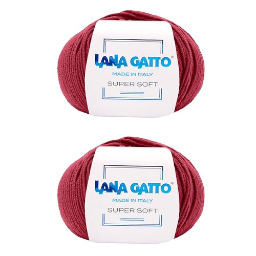 Strickgarn 100% Reine Merino-Schurwolle Extra-Fine, line Super Soft von Lana Gatto Made in Italy, hochwertiges Garn zum Häkeln und Handstricken, 100g 250 Meter, (Rot - 12246, 2) von Kalapanta