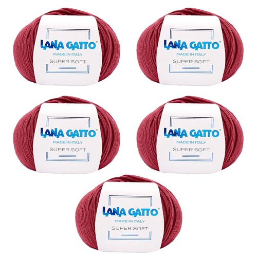 Strickgarn 100% reine Merino-Schurwolle Extra-Fine, line Super Soft von Lana Gatto Made in Italy, hochwertiges Garn zum Häkeln und Handstricken, 250g 625 Meter, (Rot - 12246, 5) von Kalapanta