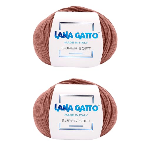 Strickgarn 100% reine Merino-Schurwolle Extra-Fine, line Super Soft von Lana Gatto Made in Italy, hochwertiges Garn zum Häkeln und Handstricken, 100g 250 Meter, (Ziegelrot - 14574, 2) von Kalapanta