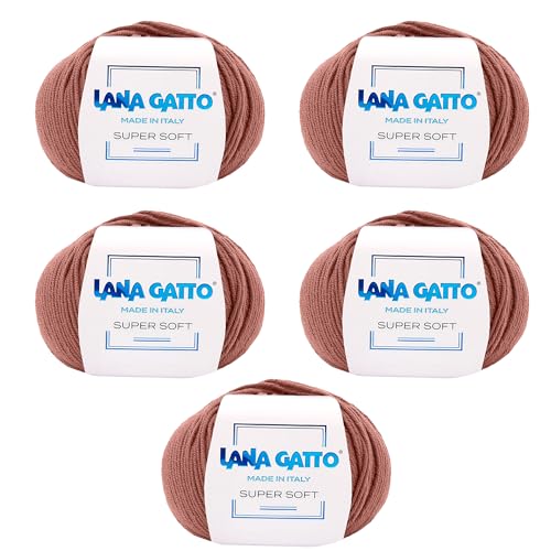 Strickgarn 100% reine Merino-Schurwolle Extra-Fine, line Super Soft von Lana Gatto Made in Italy, hochwertiges Garn zum Häkeln und Handstricken, 250g 625 Meter, (Ziegelrot - 14574, 5) von Kalapanta