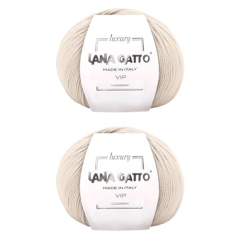 Knäuel aus Kaschmir und extrafeiner Merinowolle zum Stricken, Lana Gatto Vip Line, 100 gr., 400 mt, (Beige - 10011, 2) von Kalapanta