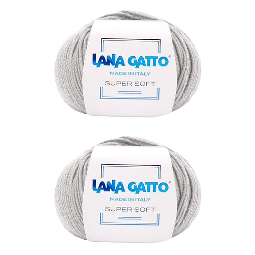 Strickgarn 100% Reine Merino-Schurwolle Extra-Fine, line Super Soft von Lana Gatto Made in Italy, hochwertiges Garn zum Häkeln und Handstricken, 100g 250 Meter, (Hellgrau - 20741, 2) von Kalapanta