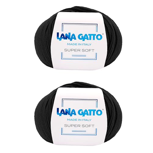 Strickgarn 100% reine Merino-Schurwolle Extra-Fine, line Super Soft von Lana Gatto Made in Italy, hochwertiges Garn zum Häkeln und Handstricken, 100g, 250 Meter, (Schwarz - 10008, 2) von Kalapanta