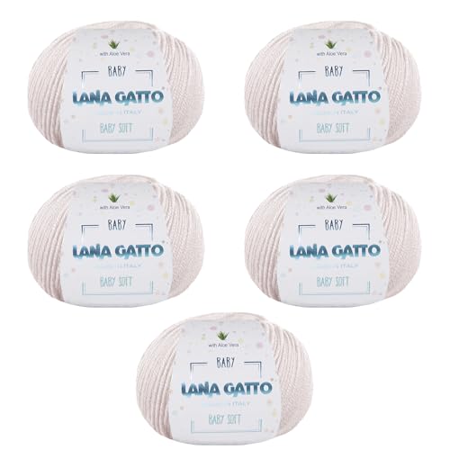 Strickgarn 100% reine Merino-Schurwolle Extra-Fine von Lana Gatto Made in Italy, Baby Soft Linie Kinder, Neugeborene mit Aloe Vera, hochwertiges Garn, 250 g. 850 mt, (Creme - 13701, 5) von Kalapanta