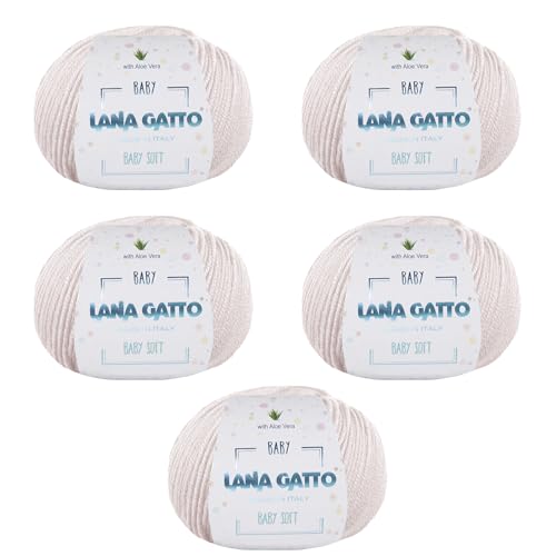 Wolle zum Stricken oder Häkeln 100% Merinowolle Extrafine von Lana Gatto. Baby Soft Linie Kinder, Neugeborene natürlich mit Aloe Vera (5, Creme - 13701) von Kalapanta