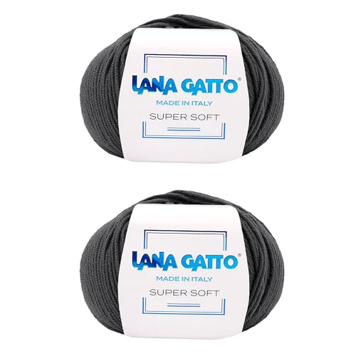 Strickgarn 100% reine Merino-Schurwolle Extra-Fine, line Super Soft von Lana Gatto Made in Italy, hochwertiges Garn zum Häkeln und Handstricken, 100g 250 Meter, (Anthrazit - 20214, 2) von Kalapanta