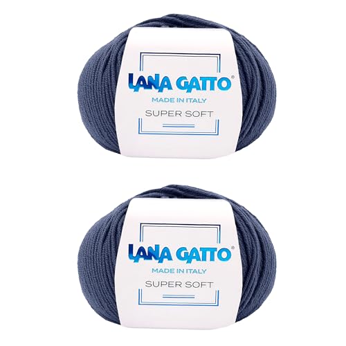 Strickgarn 100% reine Merino-Schurwolle Extra-Fine, line Super Soft von Lana Gatto Made in Italy, hochwertiges Garn zum Häkeln und Handstricken, 100g 250 Meter, (Blau - 13856, 2) von Kalapanta