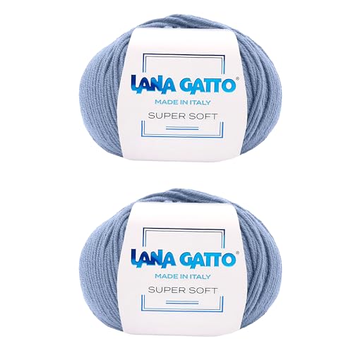 Strickgarn 100% reine Merino-Schurwolle Extra-Fine, line Super Soft von Lana Gatto Made in Italy, hochwertiges Garn zum Häkeln und Handstricken, 100g 250 Meter, (Hellblau - 13158, 2) von Kalapanta