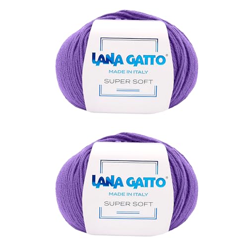 Strickgarn 100% reine Merino-Schurwolle Extra-Fine, line Super Soft von Lana Gatto Made in Italy, hochwertiges Garn zum Häkeln und Handstricken, 100g 250 Meter, (Lila - 14647, 2) von Kalapanta