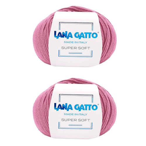 Strickgarn 100% Reine Merino-Schurwolle Extra-Fine, line Super Soft von Lana Gatto Made in Italy, hochwertiges Garn zum Häkeln und Handstricken, 100g 250 Meter, (Rosa - 14446, 2) von Kalapanta