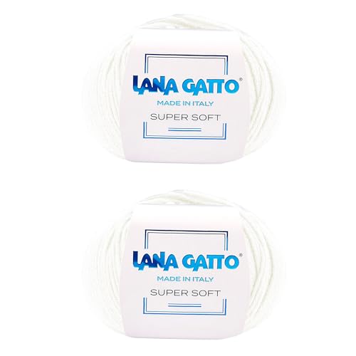 Strickgarn 100% Reine Merino-Schurwolle Extra-Fine, line Super Soft von Lana Gatto Made in Italy, hochwertiges Garn zum Häkeln und Handstricken, 100g 250 Meter, (Wollweiss - 978, 2) von Kalapanta