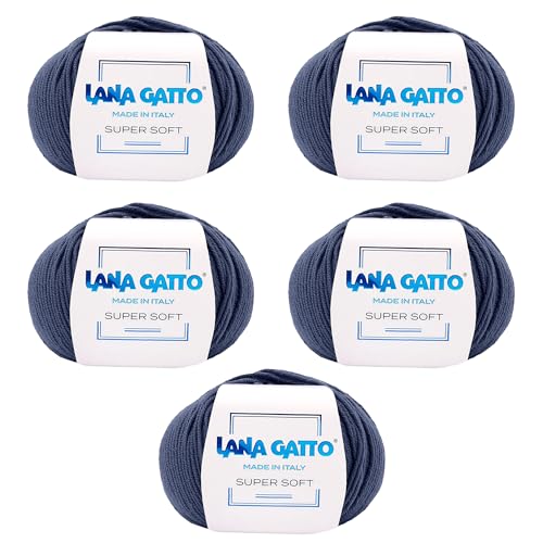 Strickgarn 100% Reine Merino-Schurwolle Extra-Fine, line Super Soft von Lana Gatto Made in Italy, hochwertiges Garn zum Häkeln und Handstricken, 250g 625 Meter, (Blau - 13856, 5) von Kalapanta