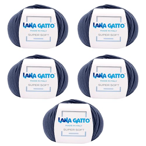 Strickgarn 100% Reine Merino-Schurwolle Extra-Fine, line Super Soft von Lana Gatto Made in Italy, hochwertiges Garn zum Häkeln und Handstricken, 250g 625 Meter, (Blau - 13856, 5) von Kalapanta