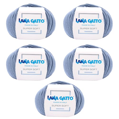 Strickgarn 100% Reine Merino-Schurwolle Extra-Fine, line Super Soft von Lana Gatto Made in Italy, hochwertiges Garn zum Häkeln und Handstricken, 250g 625 Meter, (Hellblau - 13158, 5) von Kalapanta
