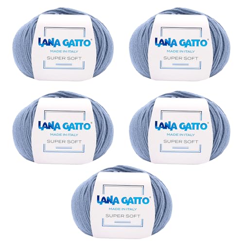 Strickgarn 100% Reine Merino-Schurwolle Extra-Fine, line Super Soft von Lana Gatto Made in Italy, hochwertiges Garn zum Häkeln und Handstricken, 250g 625 Meter, (Hellblau - 13158, 5) von Kalapanta