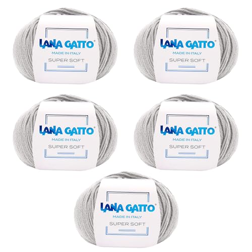 Strickgarn 100% reine Merino-Schurwolle Extra-Fine, line Super Soft von Lana Gatto Made in Italy, hochwertiges Garn zum Häkeln und Handstricken, 250g 625 Meter, (Hellgrau - 20741, 5) von Kalapanta