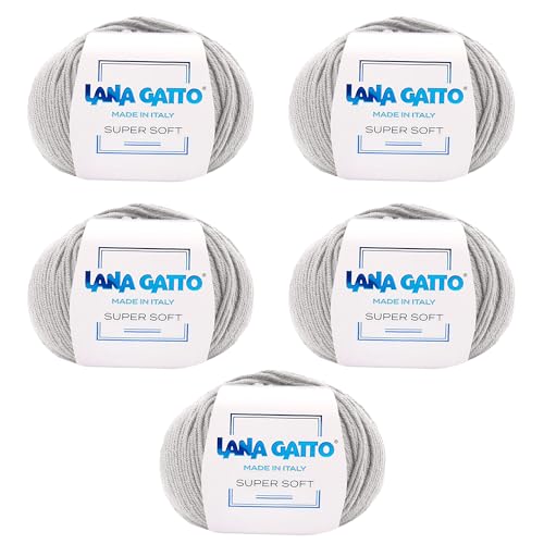 Strickgarn 100% reine Merino-Schurwolle Extra-Fine, line Super Soft von Lana Gatto Made in Italy, hochwertiges Garn zum Häkeln und Handstricken, 250g 625 Meter, (Hellgrau - 20741, 5) von Kalapanta