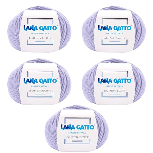 Strickgarn 100% reine Merino-Schurwolle Extra-Fine, line Super Soft von Lana Gatto Made in Italy, hochwertiges Garn zum Häkeln und Handstricken, 250g 625 Meter, (Lila - 10180, 5) von Kalapanta