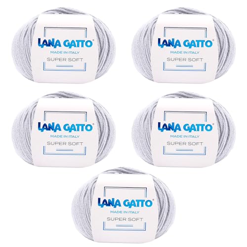 Strickgarn 100% Reine Merino-Schurwolle Extra-Fine, line Super Soft von Lana Gatto Made in Italy, hochwertiges Garn zum Häkeln und Handstricken, 250g 625 Meter, (Perlgrau - 12504, 5) von Kalapanta