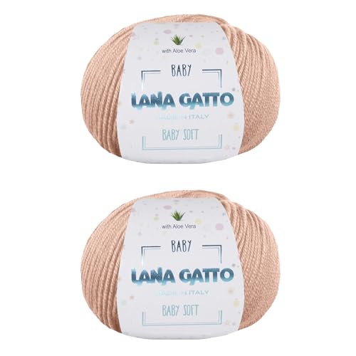 Strickgarn 100% reine Merino-Schurwolle Extra-Fine von Lana Gatto Made in Italy, Baby Soft Linie Kinder, Neugeborene mit Aloe Vera, hochwertiges Garn, 100 g. 340 mt, (Beige - 14621, 2) von Kalapanta