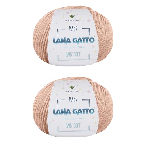 Wolle zum Stricken oder Häkeln 100% Merinowolle Extrafine von Lana Gatto. Baby Soft Linie Kinder, Neugeborene natürlich mit Aloe Vera (2, Beige - 14621) von Kalapanta