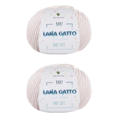 Strickgarn 100% reine Merino-Schurwolle Extra-Fine von Lana Gatto Made in Italy, Baby Soft Linie Kinder, Neugeborene mit Aloe Vera, hochwertiges Garn, 100 g. 340 mt, (Creme - 13701, 2) von Kalapanta