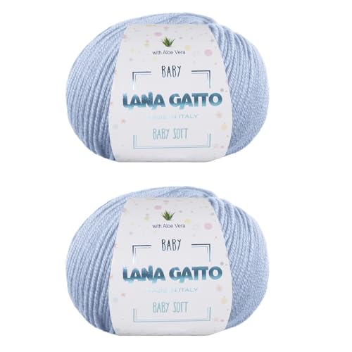 Wolle zum Stricken oder Häkeln 100% Merinowolle Extrafine von Lana Gatto. Baby Soft Linie Kinder, Neugeborene natürlich mit Aloe Vera (2, Himmelblau - 12260) von Kalapanta