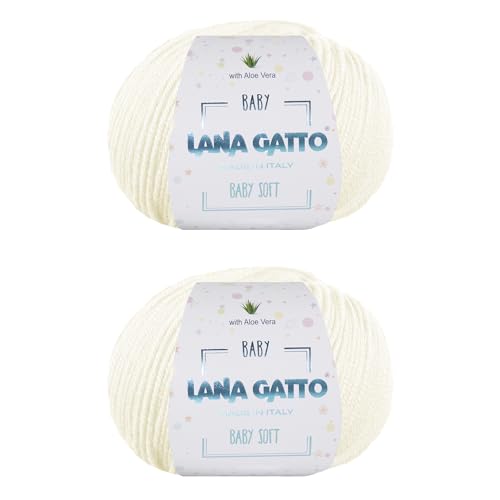 Strickgarn 100% reine Merino-Schurwolle Extra-Fine von Lana Gatto Made in Italy, Baby Soft Linie Kinder, Neugeborene mit Aloe Vera, hochwertiges Garn, 100 g. 340 mt, (Wollweiss - 978, 2) von Kalapanta