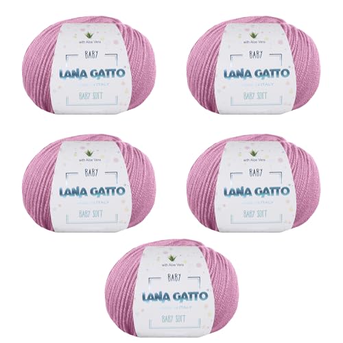 Strickgarn 100% reine Merino-Schurwolle Extra-Fine von Lana Gatto Made in Italy, Baby Soft Linie Kinder, Neugeborene mit Aloe Vera, hochwertiges Garn, 250 g. 850 mt,(Rose - 9409, 5) von Kalapanta
