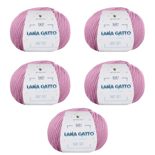 Wolle zum Stricken oder Häkeln 100% Merinowolle Extrafine von Lana Gatto. Baby Soft Linie Kinder, Neugeborene natürlich mit Aloe Vera (5, Rose - 9409) von Kalapanta