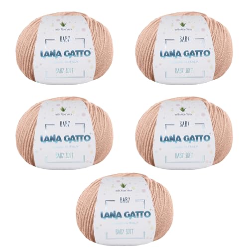 Strickgarn 100% reine Merino-Schurwolle Extra-Fine von Lana Gatto Made in Italy, Baby Soft Linie Kinder, Neugeborene mit Aloe Vera, hochwertiges Garn, 250 g. 850 mt, (Beige - 14621, 5) von Kalapanta