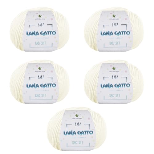 Wolle zum Stricken oder Häkeln 100% Merinowolle Extrafine von Lana Gatto. Baby Soft Linie Kinder, Neugeborene natürlich mit Aloe Vera (5, Wollweiss - 978) von Kalapanta