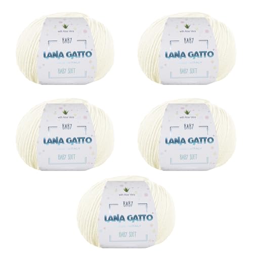 Strickgarn 100% reine Merino-Schurwolle Extra-Fine von Lana Gatto Made in Italy, Baby Soft Linie Kinder, Neugeborene mit Aloe Vera, hochwertiges Garn, 250 g. 850 mt, (Wollweiss - 978, 5) von Kalapanta