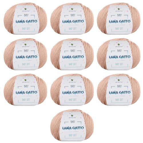 Wolle zum Stricken oder Häkeln 100% Merinowolle Extrafine von Lana Gatto. Baby Soft Linie Kinder, Neugeborene natürlich mit Aloe Vera (10, Beige - 14621) von Kalapanta