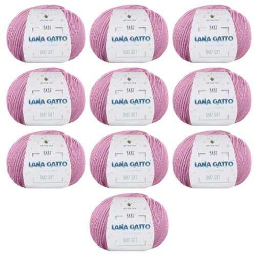 Wolle zum Stricken oder Häkeln 100% Merinowolle Extrafine von Lana Gatto. Baby Soft Linie Kinder, Neugeborene natürlich mit Aloe Vera (10, Rose - 9409) von Kalapanta
