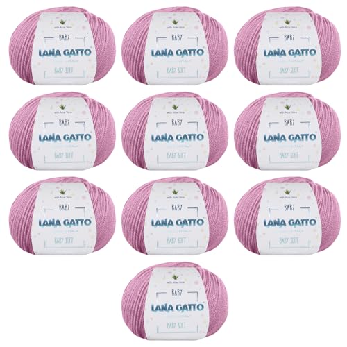 Strickgarn 100% reine Merino-Schurwolle Extra-Fine von Lana Gatto Made in Italy, Baby Soft Linie Kinder, Neugeborene mit Aloe Vera, hochwertiges Garn, 100 g. 340 mt, (Rose - 9409, 2) von Kalapanta