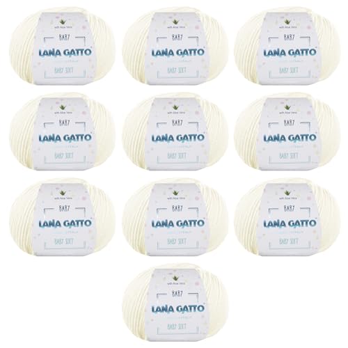 Strickgarn 100% reine Merino-Schurwolle Extra-Fine von Lana Gatto Made in Italy, Baby Soft Linie Kinder, Neugeborene mit Aloe Vera, hochwertiges Garn, 500 g. 1700 mt, (Wollweiss - 978, 10) von Kalapanta