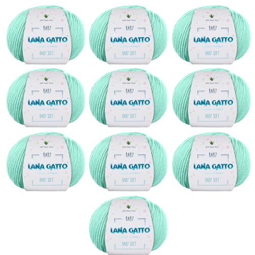 Wolle zum Stricken oder Häkeln 100% Merinowolle Extrafine von Lana Gatto. Baby Soft Linie Kinder, Neugeborene natürlich mit Aloe Vera (Grün - 8387, 10) von Kalapanta
