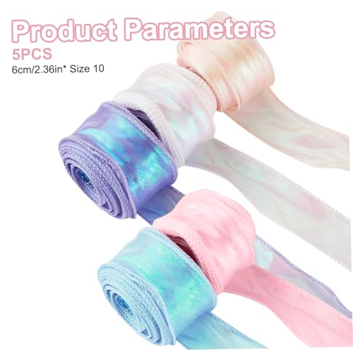5 Rolls Irisierende Band, 2,4 Zoll x 10yard Wired Ribbon, funkelnes Organza -Band, Cuttable Sheer Ribbon für Blumen Bouquet Packing Bows Kränze DIY Decor Iridescent Ribbon von Kalastussaari