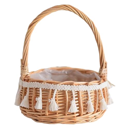 Blumenmädchenkorb elegant tragbarer Rattankorb mit Griff und Quastendekorationen gewebte Süßwarenbehälter für Hochzeitsfeier Picknick Rattan Blumenmädchenkorb elegant tragbarer Rattankorb mit Griff und Quastendekorationen gewebte Süßwarenbehälter für Hochzeitsfeier Picknick Rattan von Kalastussaari