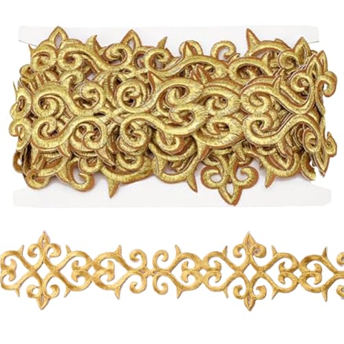 Goldverkleidung für das Nähen, 4, 3 -Yard -bestickte Band mit Klebstoffrücken, 3 Blumenbreite goldene Spitzenverkleidung, DIY -Stoff für Kleiderzubehör Acessoires Home Decor von Kalastussaari