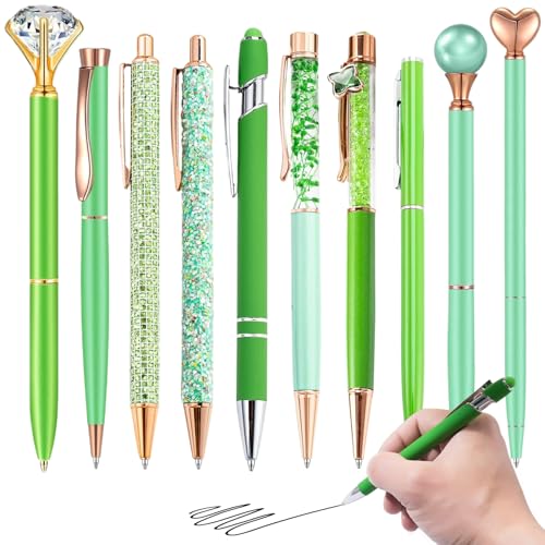 Kalastussaari 10pcs/Set -Kugelstifte, Crystal Glitter Green Stifte Edelstahl Kugelschreiber Diamant Stift Schwarze Tinte Hübliche niedliche Geschenke für Journaling Women School Office Kalastussaari 10pcs/Set -Kugelstifte, Crystal Glitter Green Stifte Edelstahl Kugelschreiber Diamant Stift Schwarze Tinte Hübliche niedliche Geschenke für Journaling Women School Office von Kalastussaari