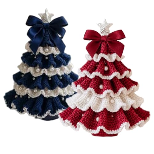 Kalastussaari Weihnachtsstrick -Kits, 2pcs Tree Strick -Kit für Anfänger mit Bogenperlen DIY -Kunsthandwerk für Erwachsene Urlaubsdekor (Blau+Rot) von Kalastussaari
