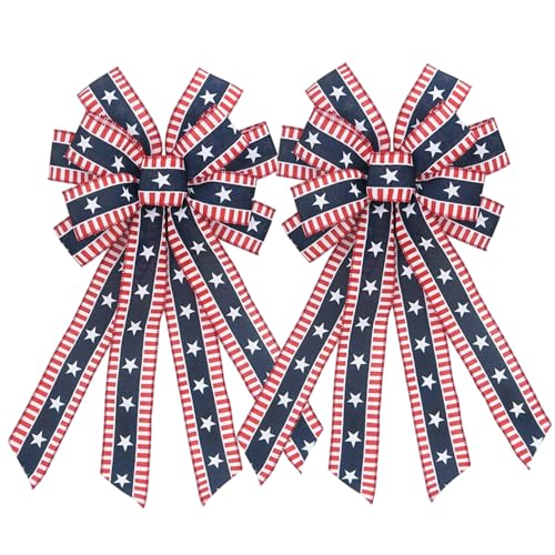 Patriotische Bögen für Kränze, 2pcs rot weiß blau Streifen Sterne Sterne Tree Toper Bogen, patriotisches Bandhängedekor für Fenster, Türen, Kränze, Banister, Zäune Patriotische Bögen für Kränze, 2pcs rot weiß blau Streifen Sterne Sterne Tree Toper Bogen, patriotisches Bandhängedekor für Fenster, Türen, Kränze, Banister, Zäune von Kalastussaari