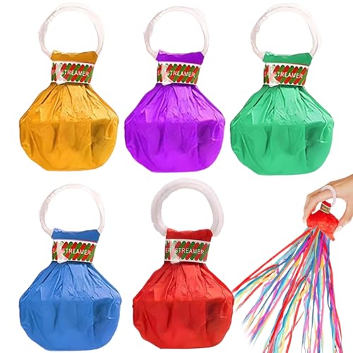 Streamer Poppers 5pcs 3, 7x3 Zoll ohne Mess den Streamern Multi-Farben-Papierparty Poppers Hand werfen Konfetti für Geburtstagsfeierfeierlichkeiten für Geburtstagsfeierlichkeiten von Kalastussaari