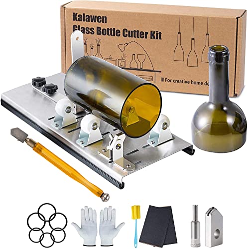 Kalawen Glasschneider für Flaschen Edelstahl Flaschenschneider 5 Verstellbares Rad Glasschneider Bottle Cutter Kit zur DIY Flaschen Pflanzmaschinen Kronleuchter aus Glas Kerzenständer von Kalawen