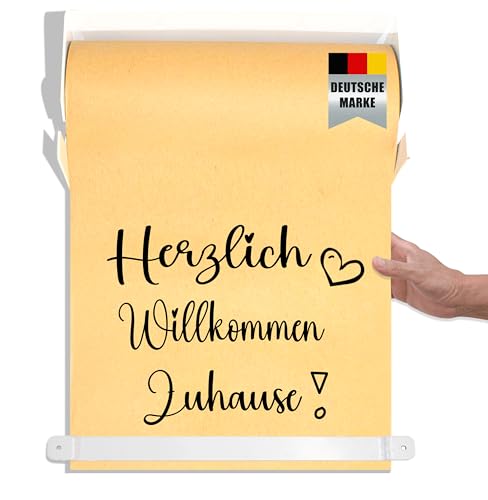 Kalera Kraftpapier Spender zum Aufhängen mit 1x Rolle Schrenzpapier braun (30x15x15 cm) - Abroller braunes Geschenkpapier - auch für Skizzen, Büro & Café - Butcher Paper, Packpapier, Verpackungspapier von Kalera