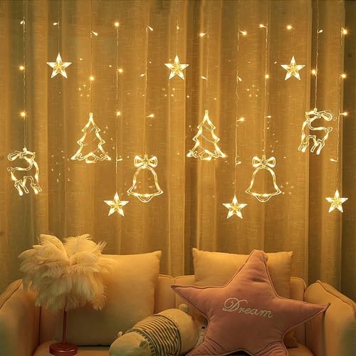 LED Lichtervorhang Weihnachten, 3.5M Betriebende Lichterkette Innen Batterie + USB Weihnachtsbeleuchtung für Fernster, Balkon, Weihnachten, Party, 2Modi, Warmweiß [Energieklasse A+++] von Kaliwa