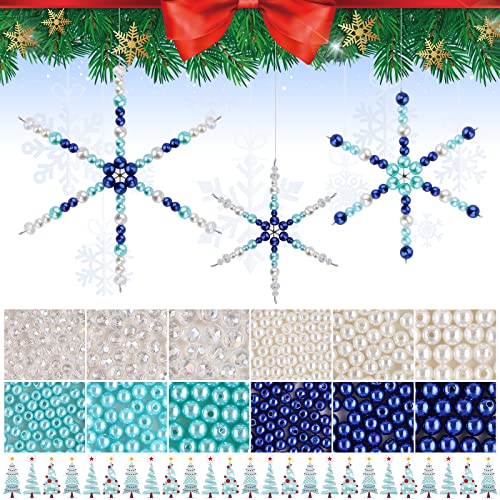 1104 Stück Christmas Snowflake Wire Forms, Kalolary Xmas Metall Schneeflocke DIY Craft Blue White Pearl Charm 24 Stück Metall Schneeflocken Drähte mit 1080 Perlen Basteln Weihnachtskunst Dekoration 1104 Stück Christmas Snowflake Wire Forms, Kalolary Xmas Metall Schneeflocke DIY Craft Blue White Pearl Charm 24 Stück Metall Schneeflocken Drähte mit 1080 Perlen Basteln Weihnachtskunst Dekoration von Kalolary