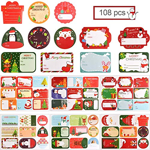 Kalolary 108 Stück weihnachtsaufkleber, Weihnachtssticker Weihnachten Sticker Aufkleber Geschenkaufkleber selbstklebend Weihnachtsanhänger Etiketten für Weihnachten Geschenk (108 Stück) von Kalolary